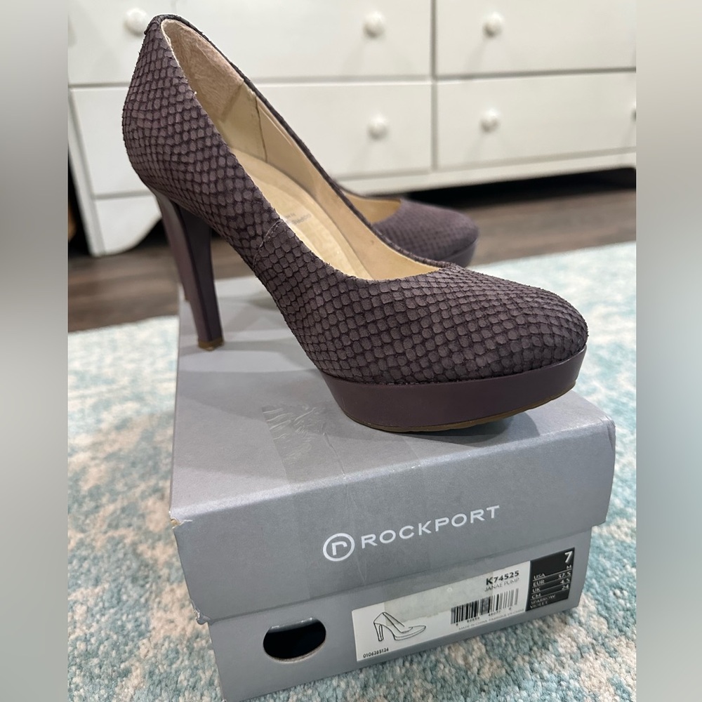Rockport Platform Purple Textured Snake Skin Pumps